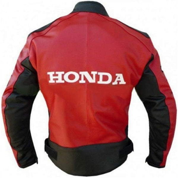 Honda Red Unique Wing Motorcycle Racing Cowhide Leather Jacket 3A MOTO LEATHER