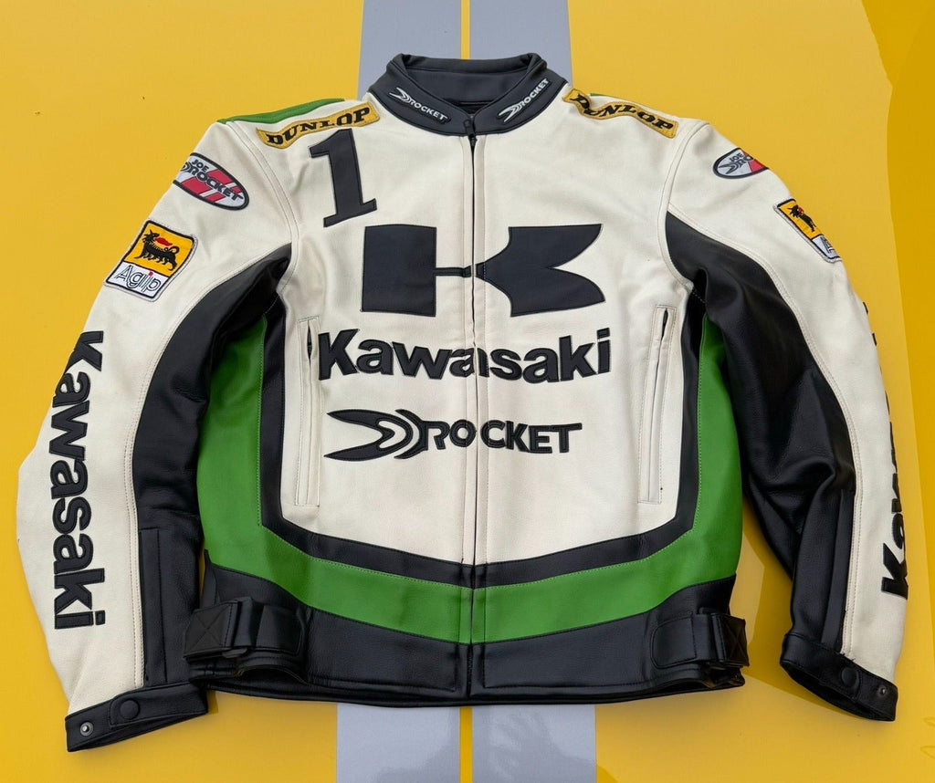 Kawasaki Leather Vintage Racing Jacket Ex Race Gear
