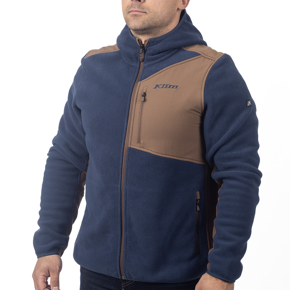 [Color:::Insignia Blue - Cocoa Brown] Klim Teton Crest Fleece Hooded Jacket