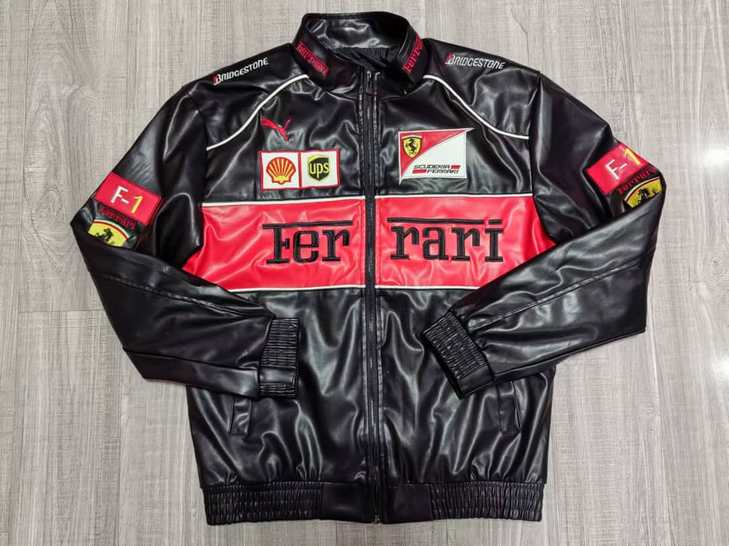 Leather Ferrari Embroidered Vintage Racing Jacket