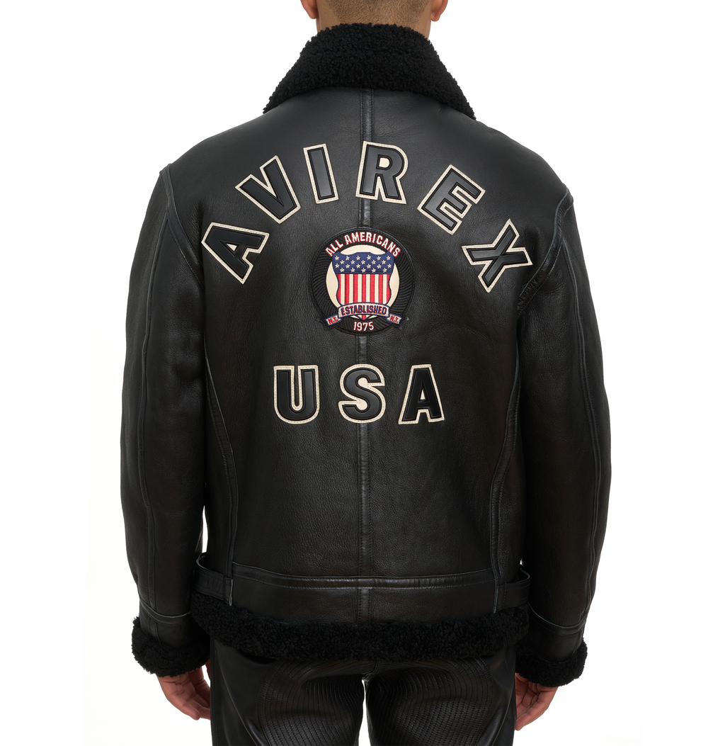 Avirex B3 Shearling Jacket Iconic Black Leather Hot Sale rfxleatherofficial