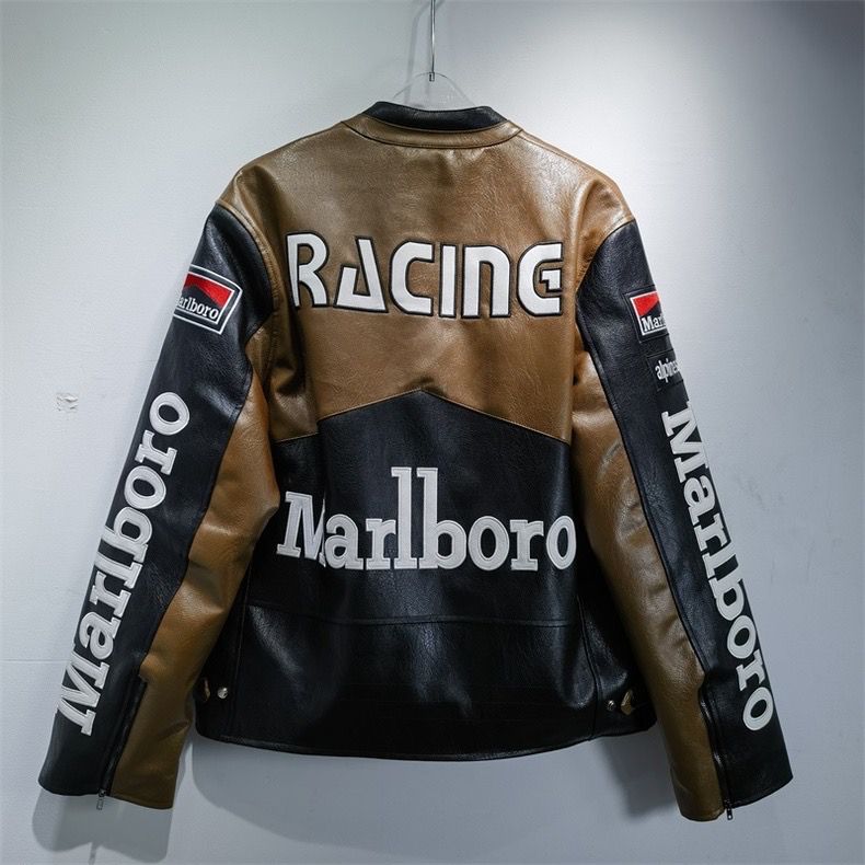 Marlboro Brown-Black Leather Vintage Racing Jacket Ex Race Gear