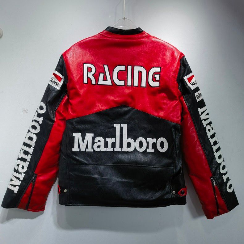 Marlboro Red-Black Leather Vintage Racing Jacket Ex Race Gear