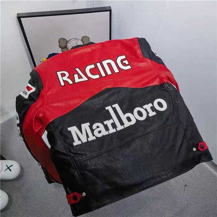 Marlboro Red-Black Leather Vintage Racing Jacket Ex Race Gear