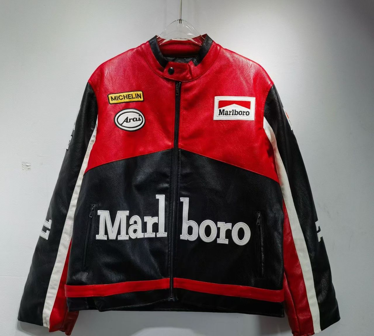 Marlboro Red-Black Leather Vintage Racing Jacket Ex Race Gear