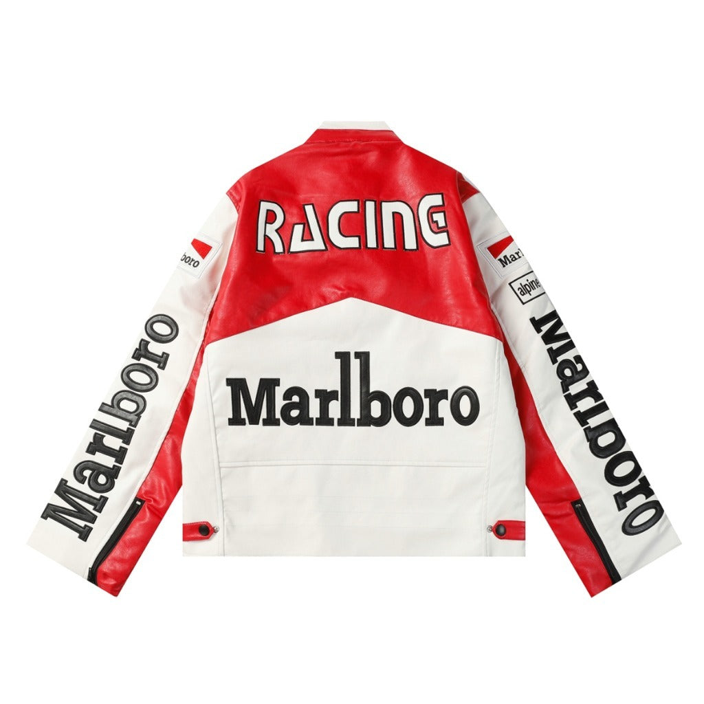 Marlboro Red-White Leather Vintage Racing Jacket SHABA Collection
