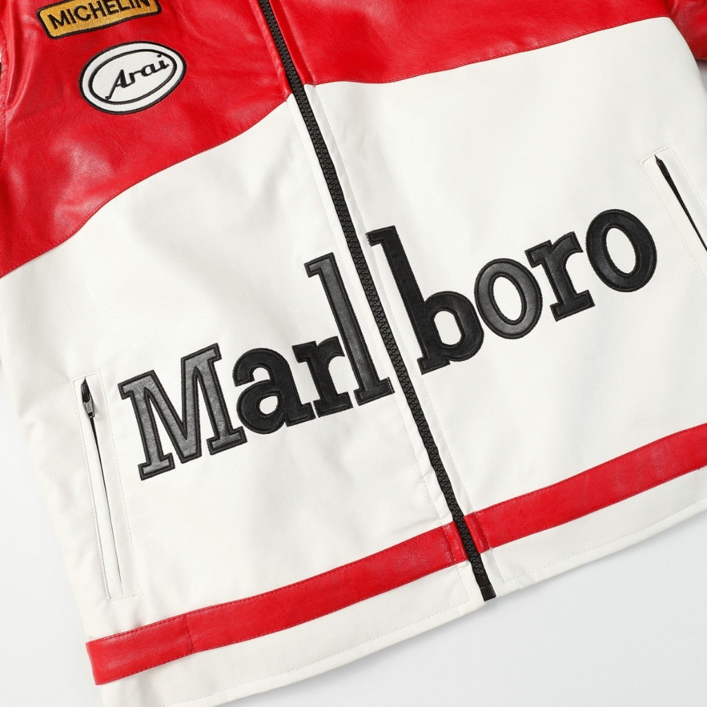 Marlboro Red-White Leather Vintage Racing Jacket SHABA Collection