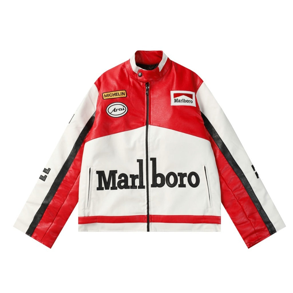 Marlboro Red-White Leather Vintage Racing Jacket SHABA Collection