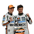 Endless Racegear 2025 McLaren F1 Monaco GP race suit replica in white orange with sponsor logos worn by two drivers