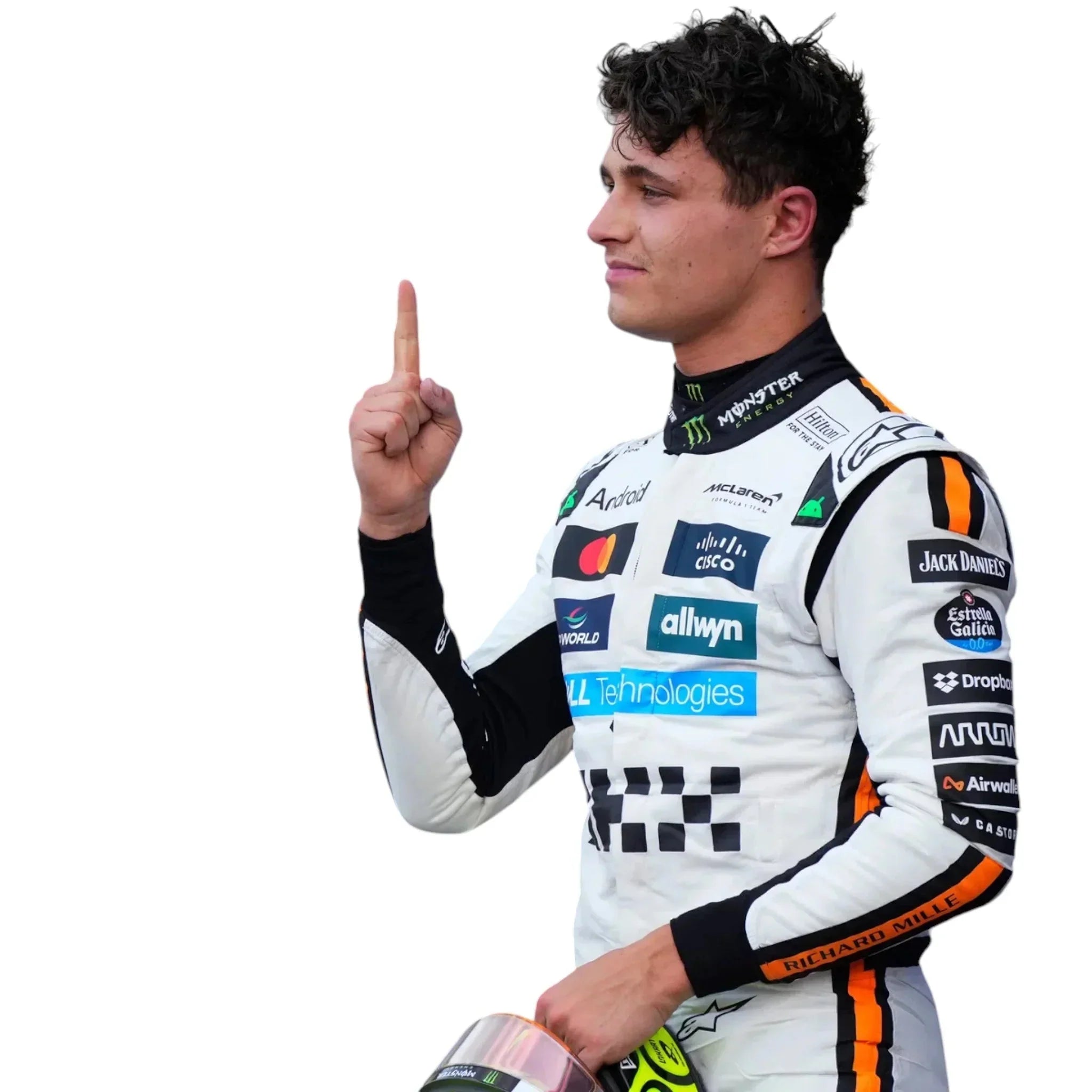 Endless Racegear Lando Norris Monaco GP race suit replica white racing suit with sponsor logos and orange trim