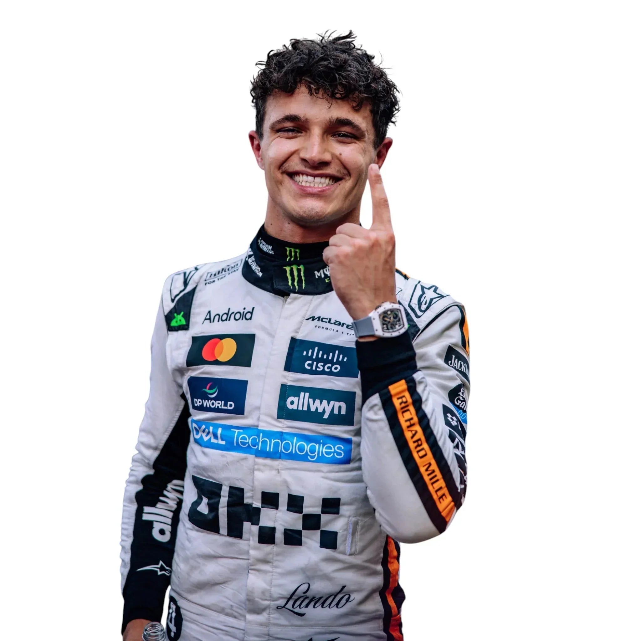 Endless Racegear Monaco GP race suit replica with sponsor patches on white suit worn by unknown driver