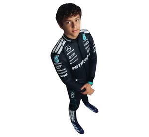 Endless Racegear 2025 Andrea Kimi Antonelli Mercedes replica suit black full body race suit with sponsor logos
