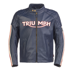 Braddan Blue Retro Air Race Leather Jacket Triumph