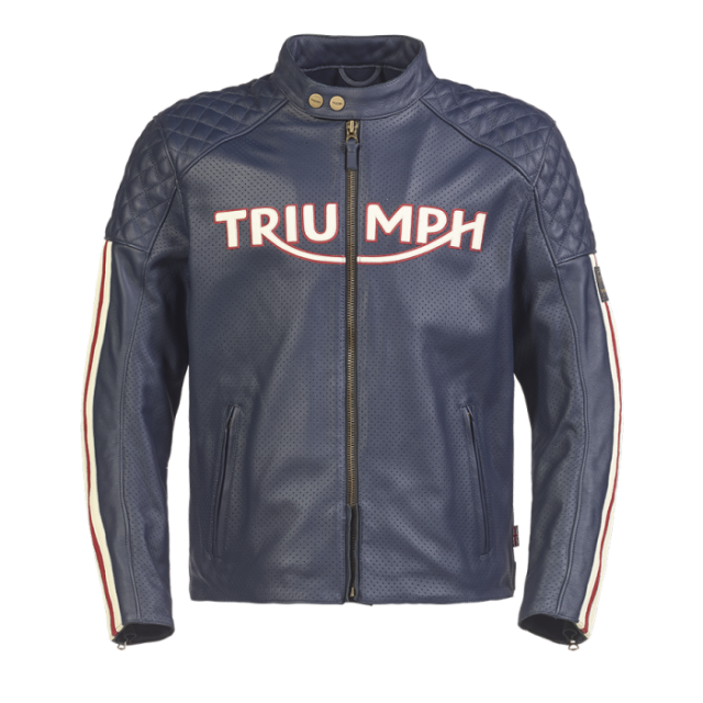 Braddan Blue Retro Air Race Leather Jacket Triumph