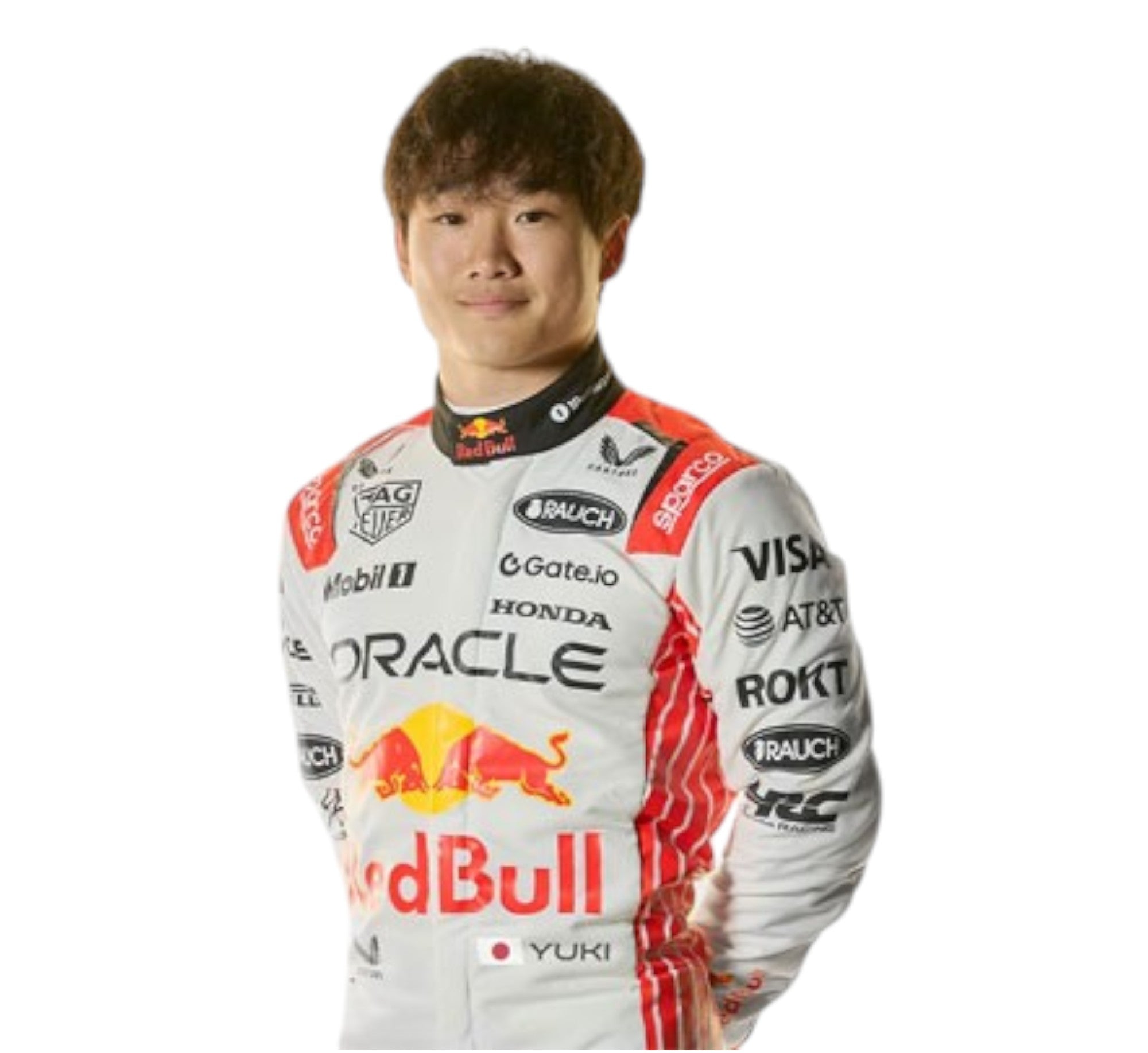 Endless Racegear white Red Bull style race suit with Oracle Honda and sponsor logos and red side panels