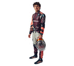 Endless Racegear F1 race suit in black orange with sponsor logos and matching helmet