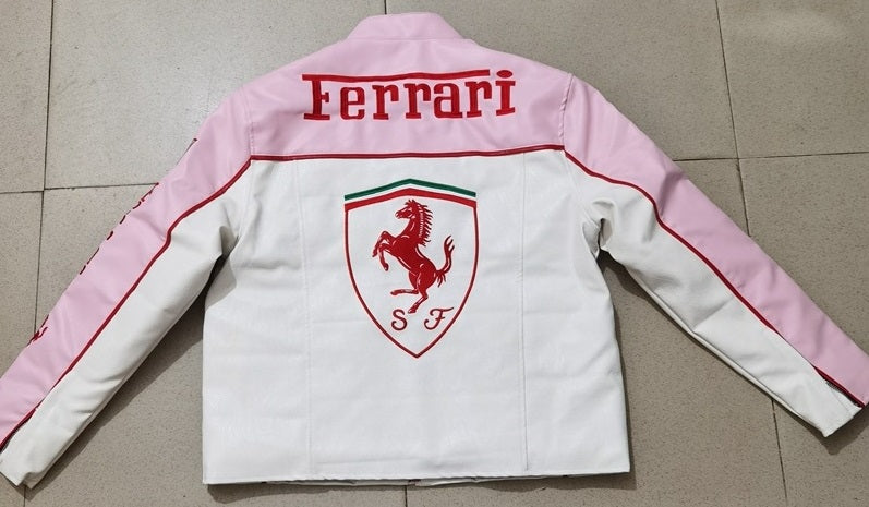 Ferrari Pink Leather Vintage Racing Jacket SHABA Collection