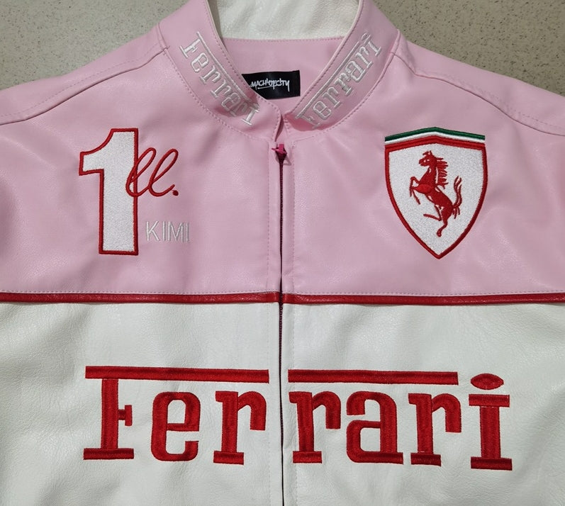 Ferrari Pink Leather Vintage Racing Jacket Ex Race Gear
