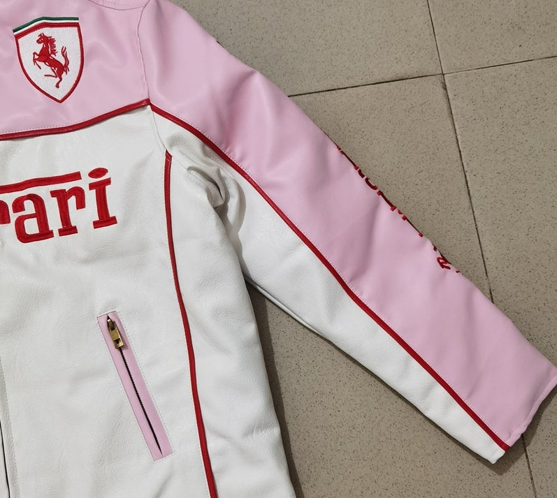 Ferrari Pink Leather Vintage Racing Jacket Ex Race Gear