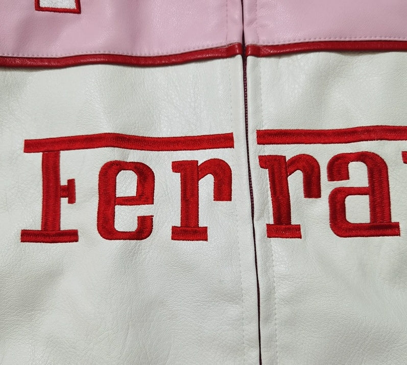 Ferrari Pink Leather Vintage Racing Jacket Ex Race Gear
