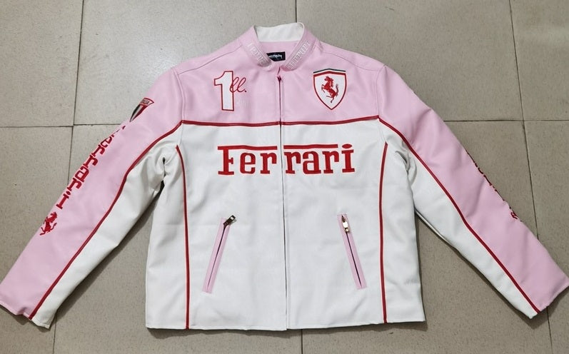 Ferrari Pink Leather Vintage Racing Jacket SHABA Collection
