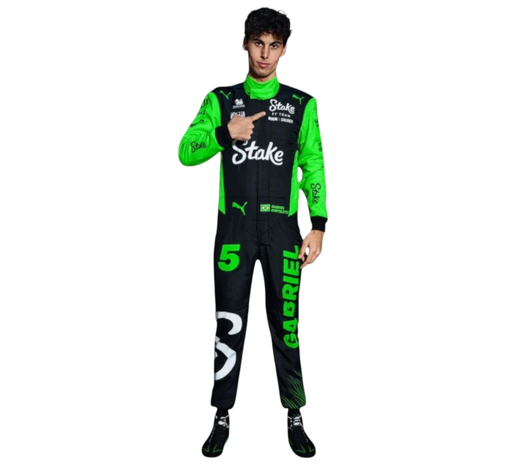 Endless Racegear New 2025 KICK Sauber Nico Hulkenberg replica race suit black neon green full body