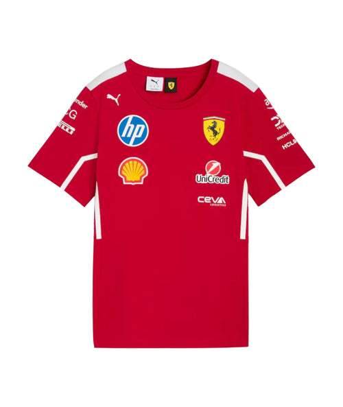 Endless Racegear red T shirt with Ferrari shield and sponsor logos Scuderia Ferrari 2025 team polo for fans