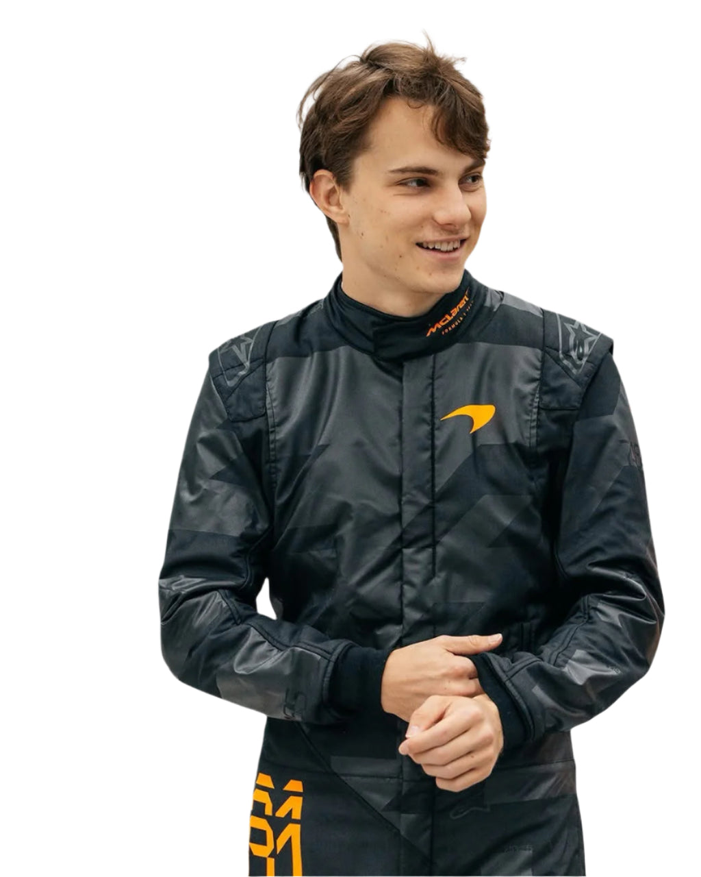 Endless Racegear 2025 Lando Norris McLaren race suit black driving suit with orange McLaren logo