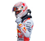 Endless Racegear white and red race suit with Red Bull livery helmet and HANS device on driver