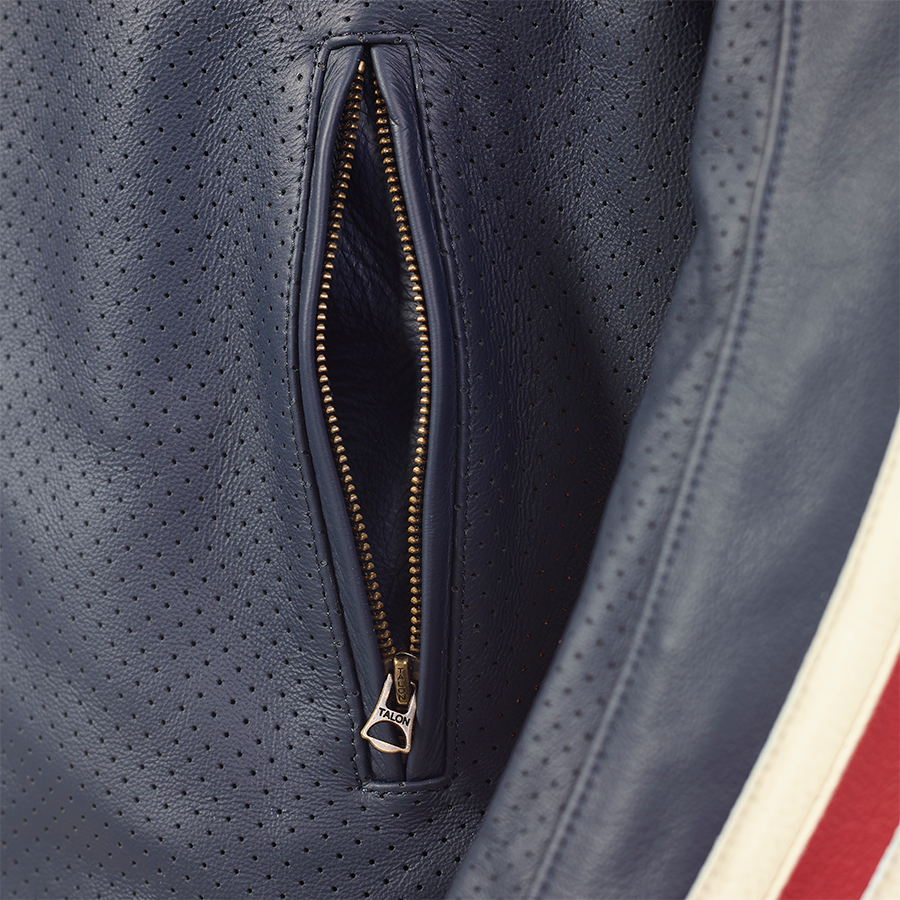 Braddan Blue Retro Air Race Leather Jacket - Endless Racegear