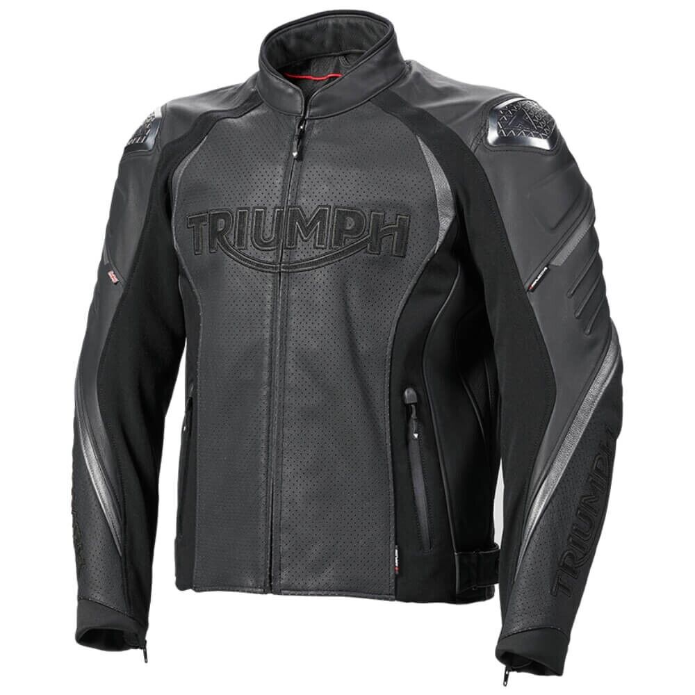 Triple Perforated Black Leather Jacket Triumph