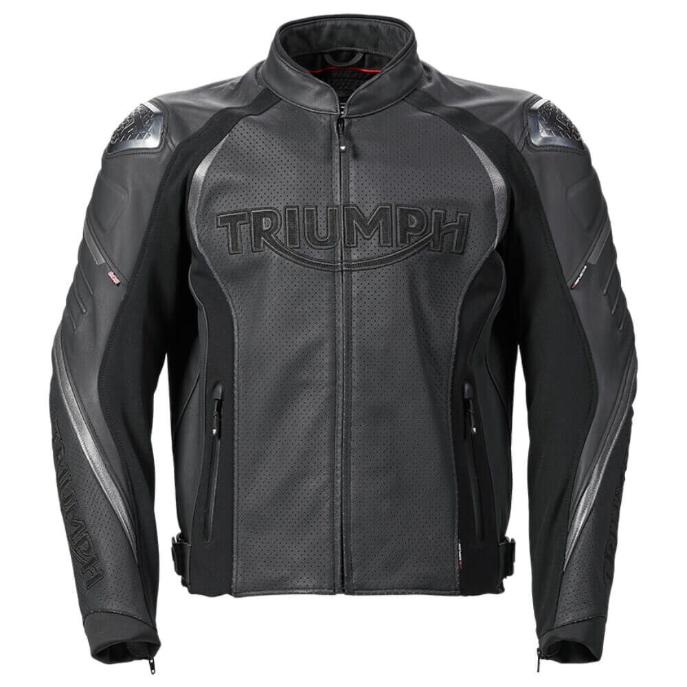 Triple Perforated Black Leather Jacket Triumph