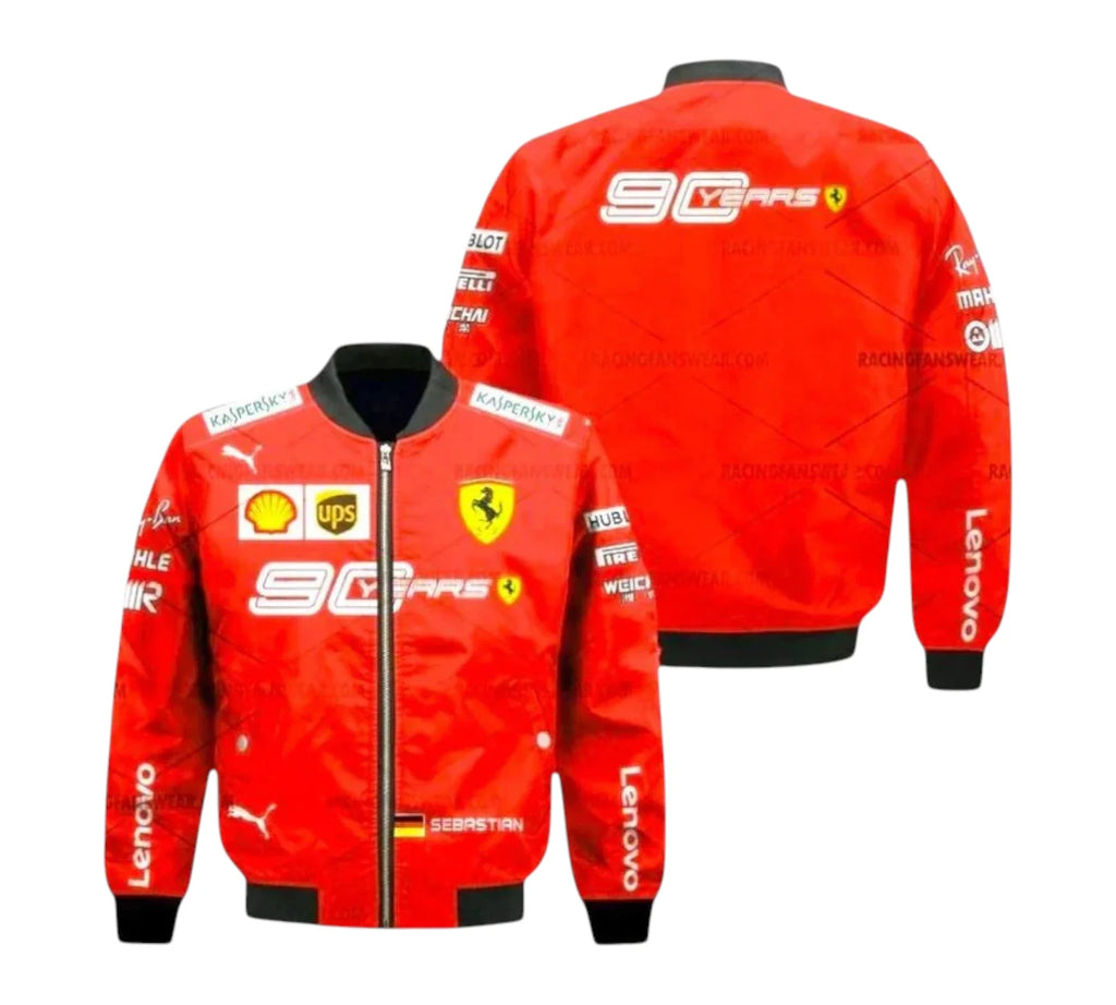Sebastian Vettel 2019 Team Ferrari F1 Racing Vintage Jacket - 90 Years Crossover Racewears