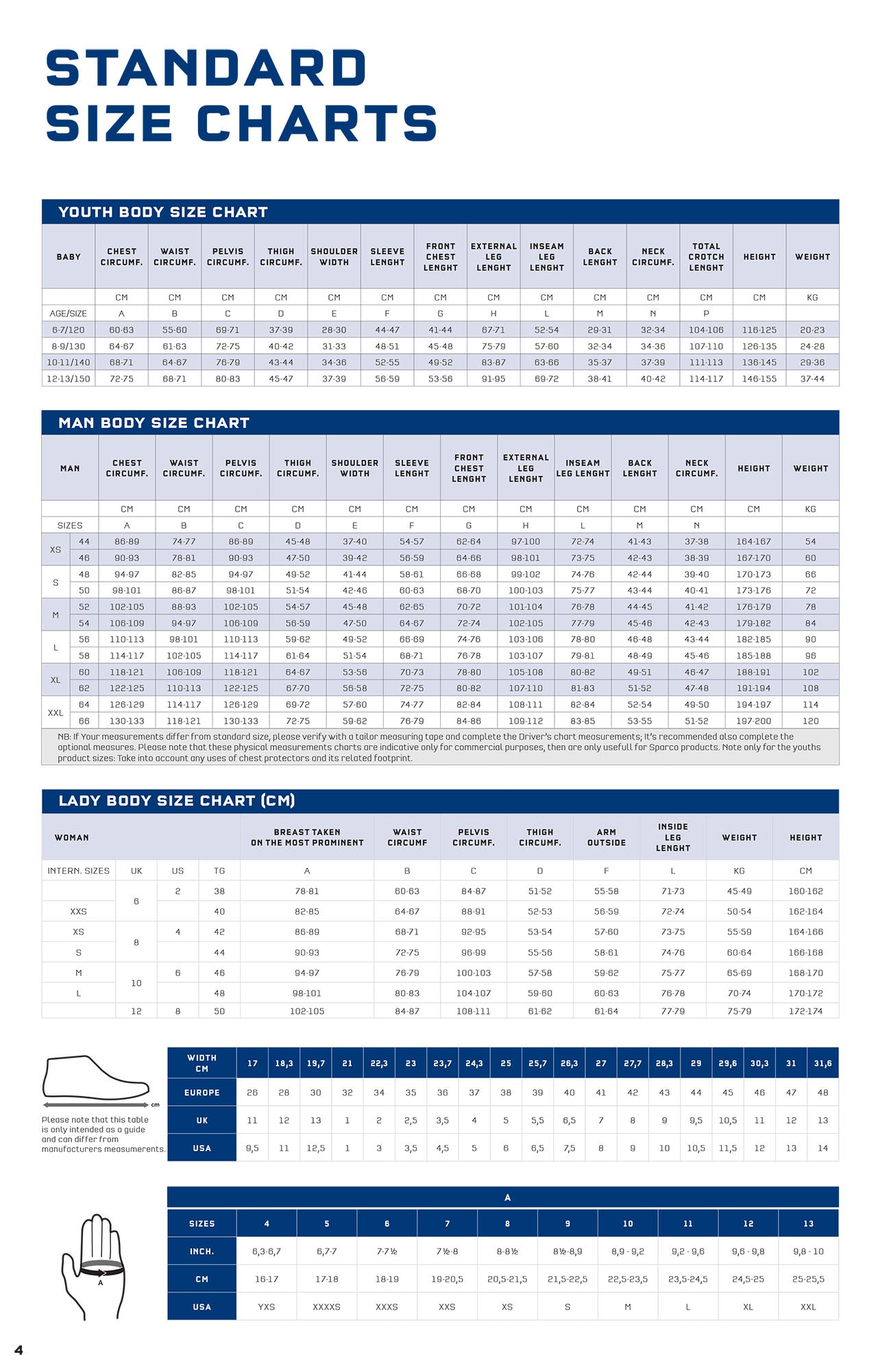 Sparco Martini Racing Suit size chart page 1 Endless Racegear