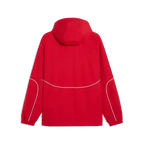 Red Scuderia Ferrari rain jacket with hood, back view, curved contrast piping