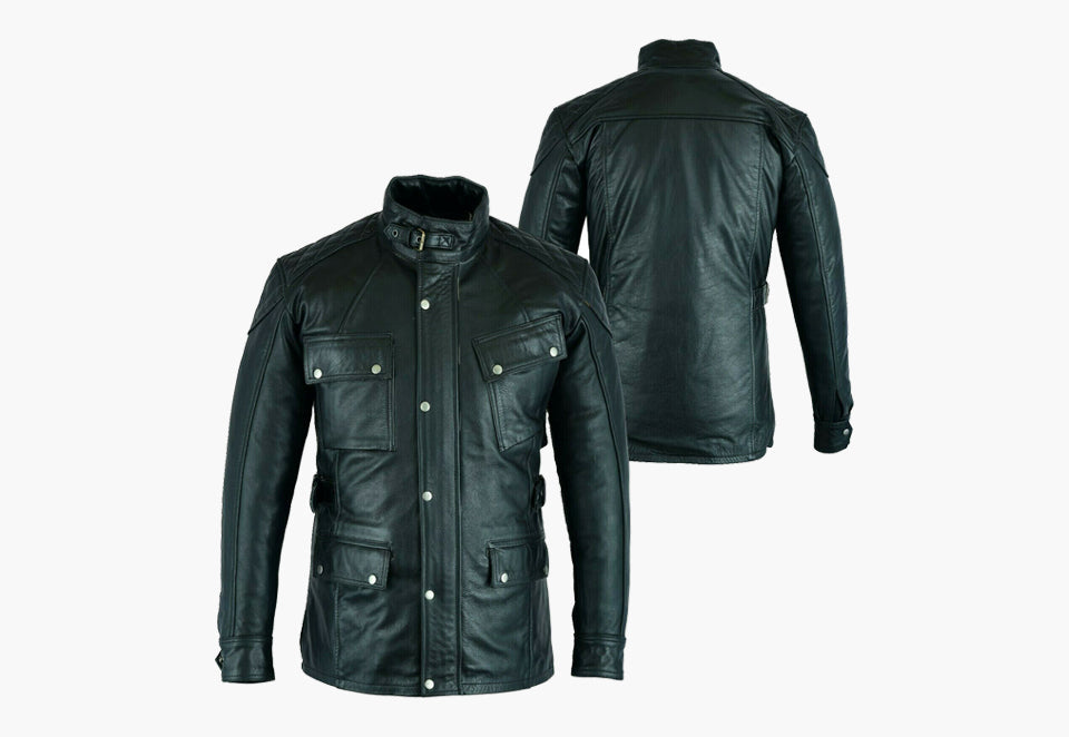 BGA Trailmaster 2.0 Touring Waxed Leather Motorcycle Jacket Black