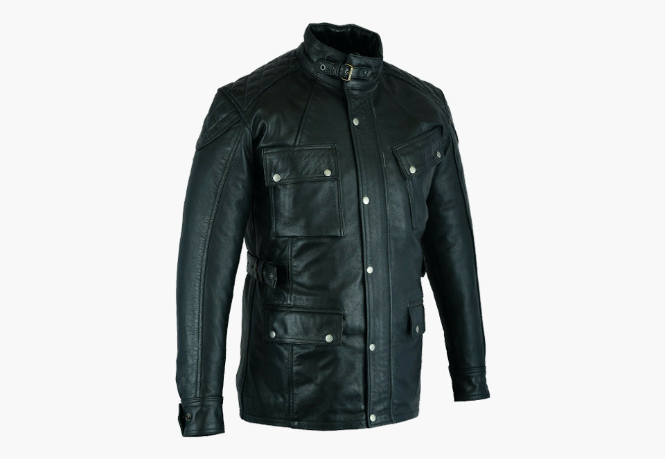 BGA Trailmaster 2.0 Touring Waxed Leather Motorcycle Jacket Black