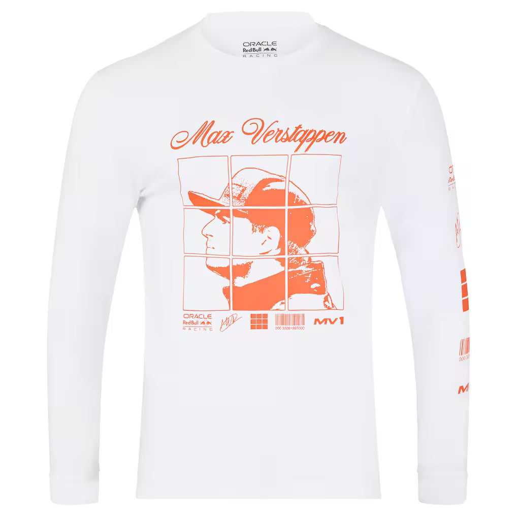 Red Bull Racing F1 Max Verstappen Long Sleeve Puzzle T-Shirt - White Endless Racegear