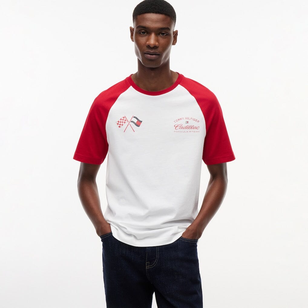 Cadillac F1 Racing Varsity Raglan T-Shirt - White Cadillac F1