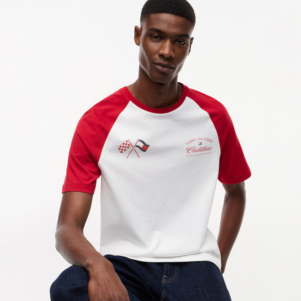 Cadillac F1 Racing Varsity Raglan T-Shirt - White Cadillac F1