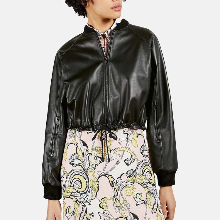 Women’s Black Genuine Leather Bomber Jacket 3A MOTO LEATHER