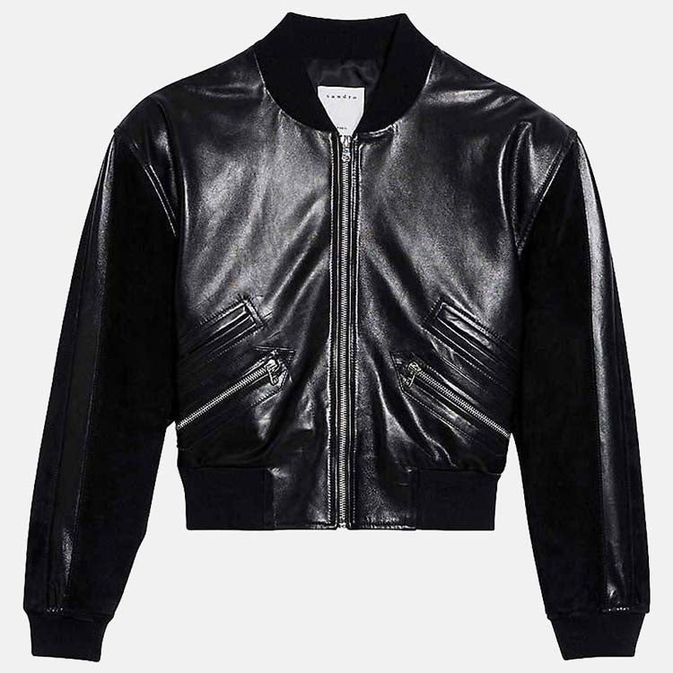 Women’s Black Leather Bomber Jacket 3A MOTO LEATHER