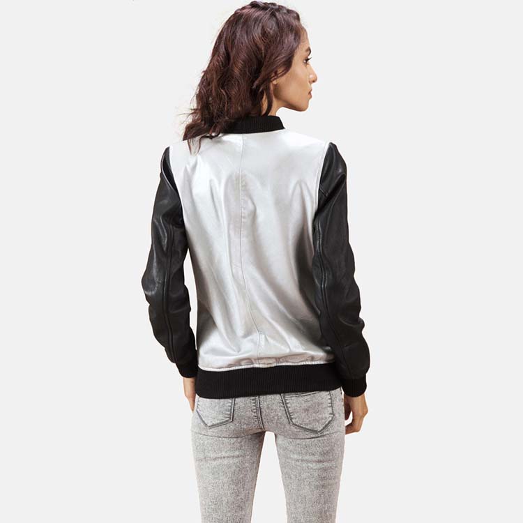 Women’s Black & White Leather Bomber Jacket 3A MOTO LEATHER