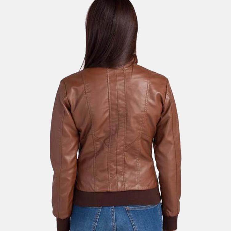 Women’s Chocolate Brown Leather Bomber Jacket 3A MOTO LEATHER