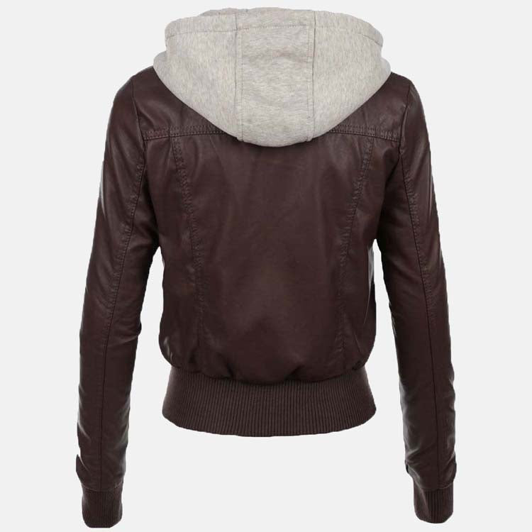 Women’s Chocolate Brown Leather Bomber Jacket 3A MOTO LEATHER