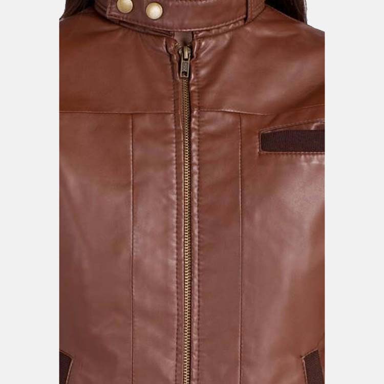 Women’s Chocolate Brown Leather Bomber Jacket 3A MOTO LEATHER