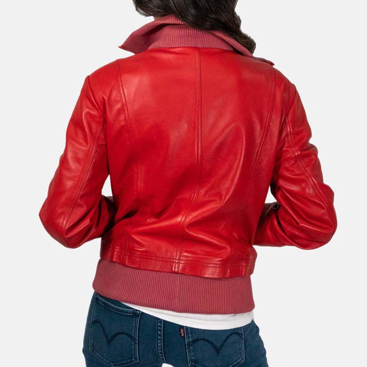 Women’s Red Leather Bomber Jacket 3A MOTO LEATHER